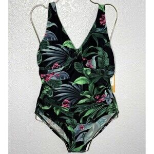 Kona Sol Tropical Print Full Coverage Tummy Control Swimsuit Size M (8-10) New!